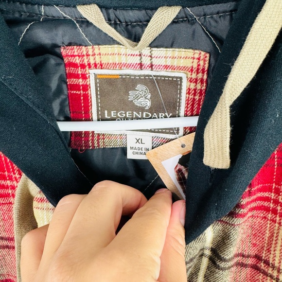 NEW Legendary Outfitters Men's Hooded Plaid Shirt Jacket Black & Tan Red - Picture 4 of 10